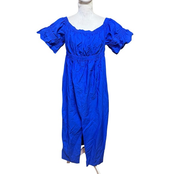 BANANA REPUBLIC Cotton Poplin Off The Shoulder Maxi Dress SIZE L HAGUE BLUE - Picture 2 of 6